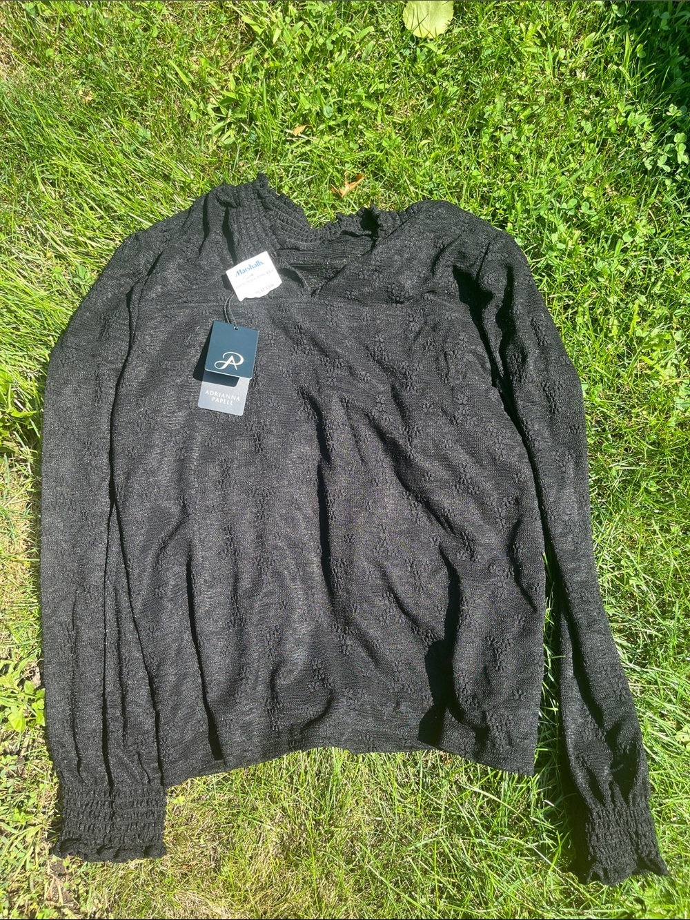 Adrianna Papell Black Textured Crewneck  top M nwt